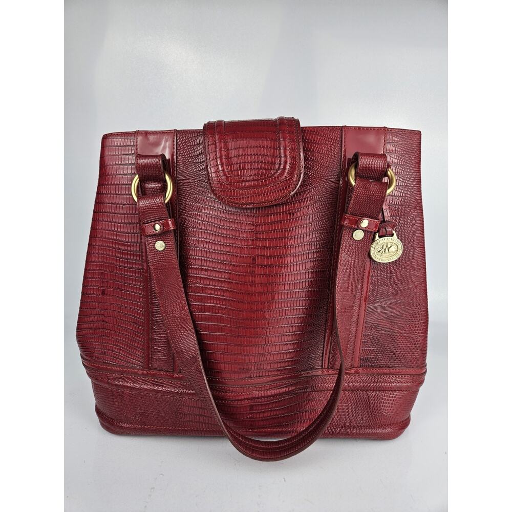 Vintage Brahmin Red Cecelia‎ w/Flap Croc Embossed Leather Handbag Shoulder Bag